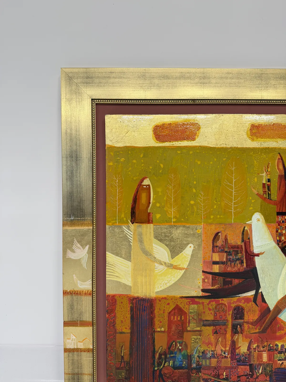Obraz Jeździec na białym gołębiu autorstwa Roman Opaliński, rozmiar: 105x82, wykonany z olej/drewno, medium Malarstwo, z Miasteczko, cena: $4000 Zdjęcie 3 z 7.