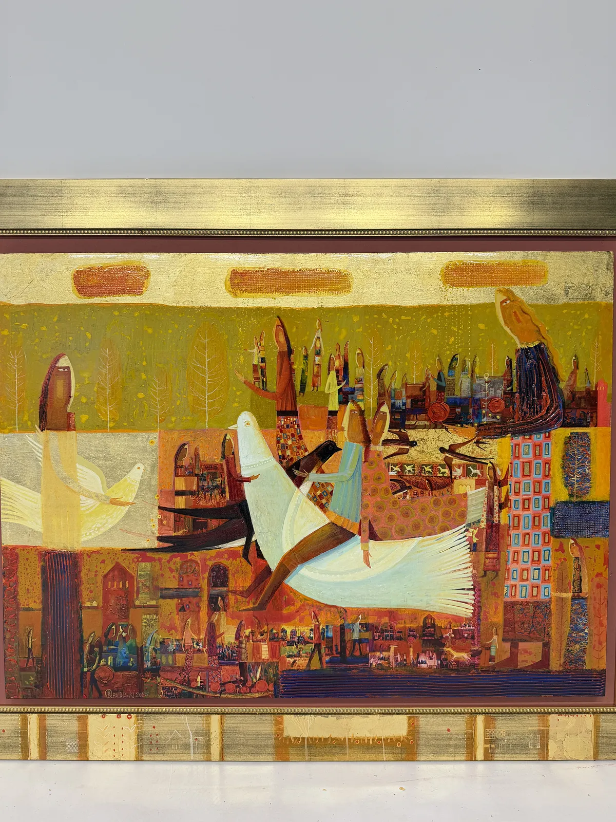 Obraz Jeździec na białym gołębiu autorstwa Roman Opaliński, rozmiar: 105x82, wykonany z olej/drewno, medium Malarstwo, z Miasteczko, cena: $4000 Zdjęcie 4 z 7.