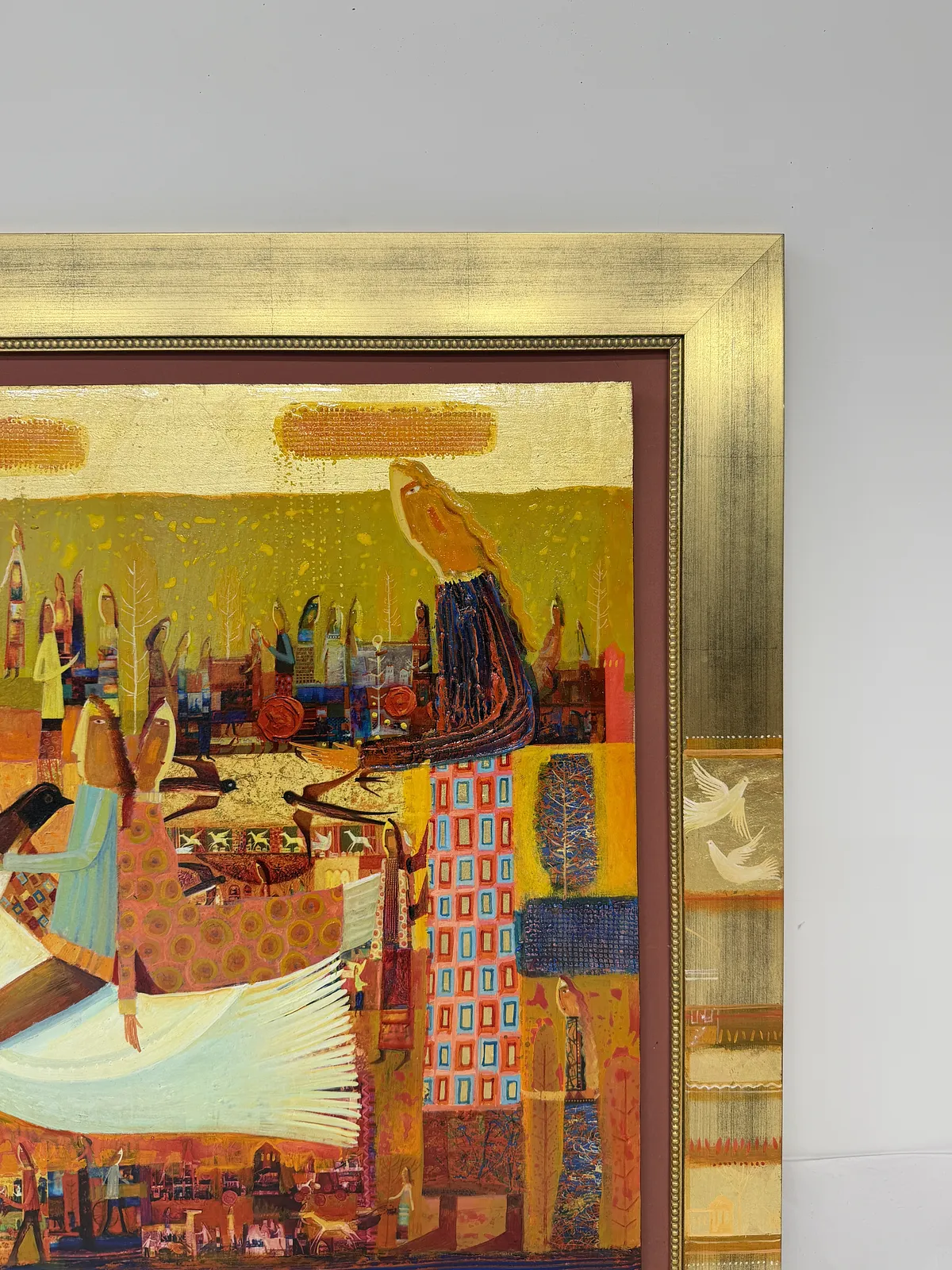 Obraz Jeździec na białym gołębiu autorstwa Roman Opaliński, rozmiar: 105x82, wykonany z olej/drewno, medium Malarstwo, z Miasteczko, cena: $4000 Zdjęcie 5 z 7.