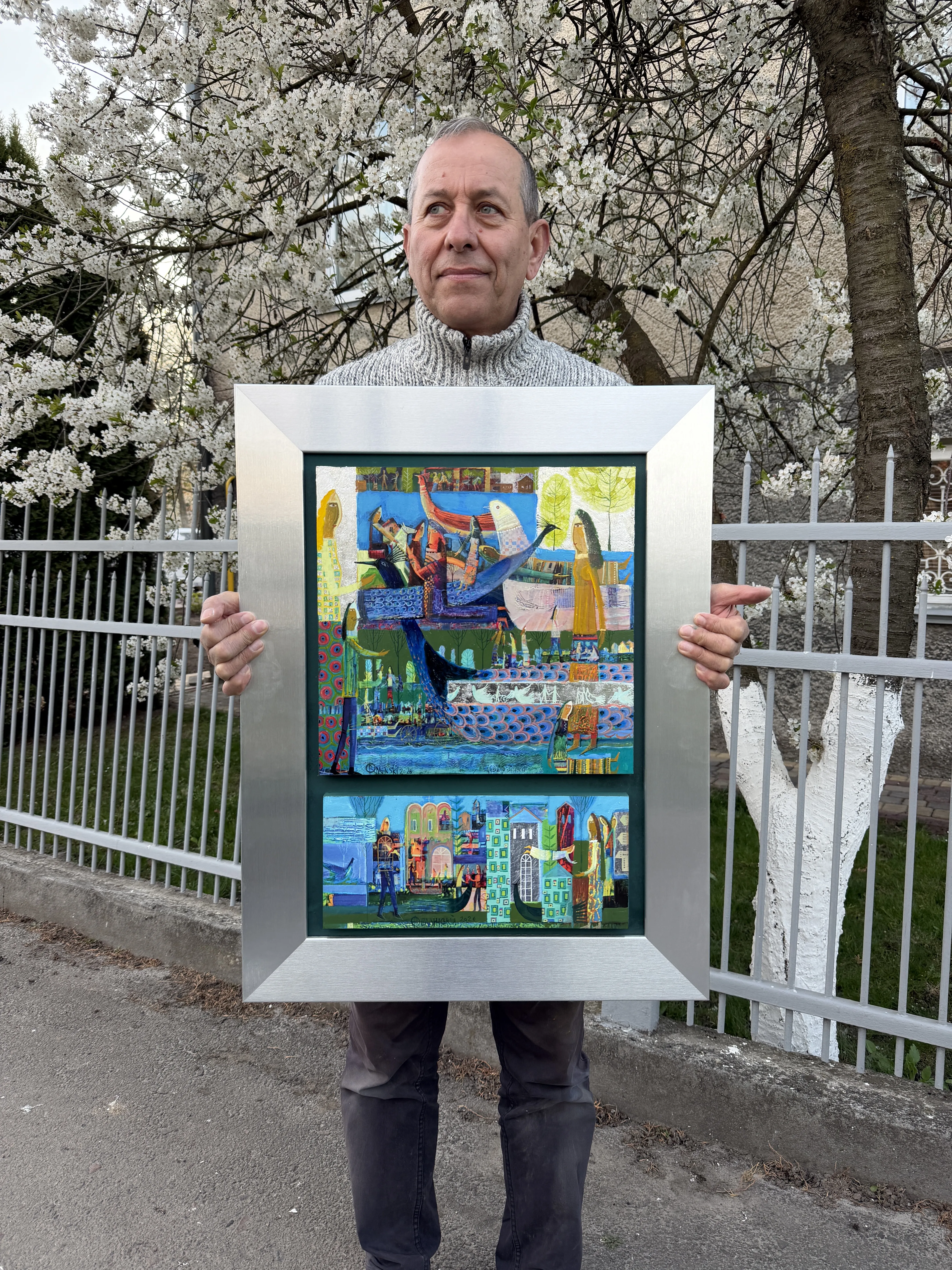 Obraz Niedzielny poranek autorstwa Roman Opaliński, rozmiar: 73х56, wykonany z olej/drewno, medium Malarstwo, z Miasteczko, cena: $1200 Zdjęcie 7 z 7.