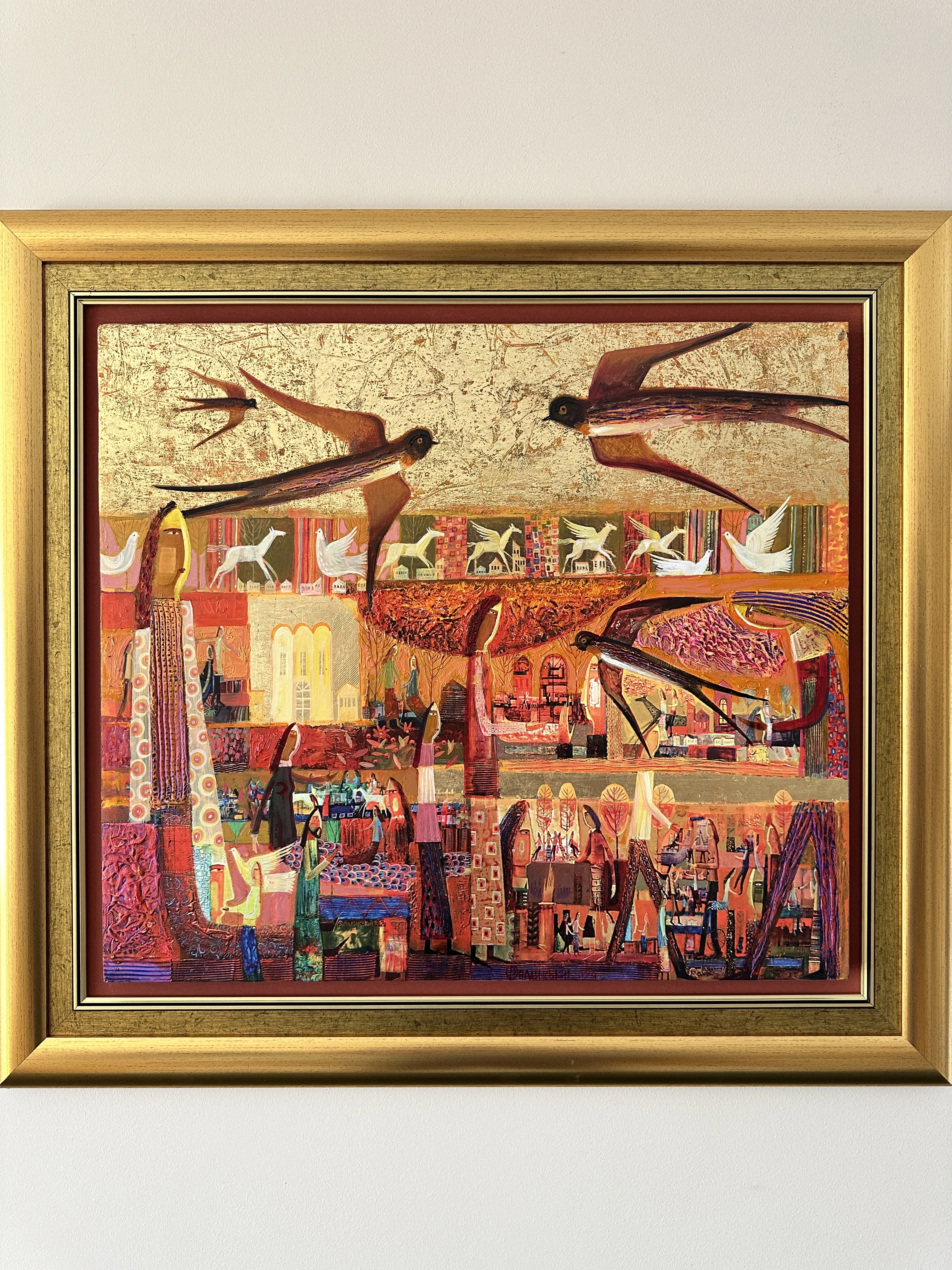 Obraz Jaskółcze gniazdo autorstwa Roman Opaliński, rozmiar: 89x81cm, wykonany z olej/drewno, medium Malarstwo, z Miasteczko Zdjęcie 4 z 9.
