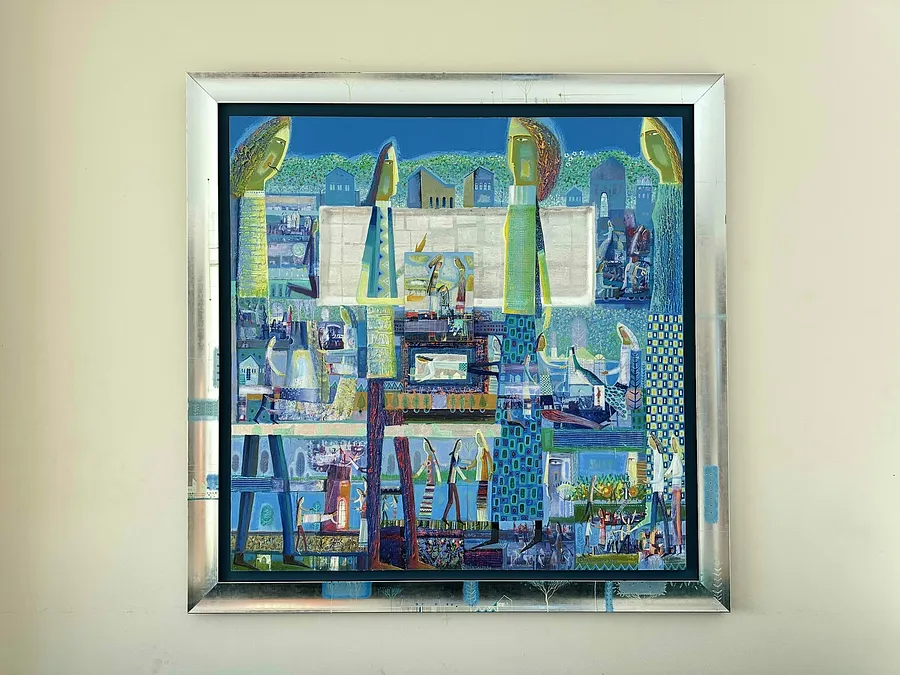 Obraz Droga do spotkania autorstwa Roman Opaliński, rozmiar: 120x120cm, wykonany z olej/drewno, medium Malarstwo, z Miasteczko Zdjęcie 1 z 16.