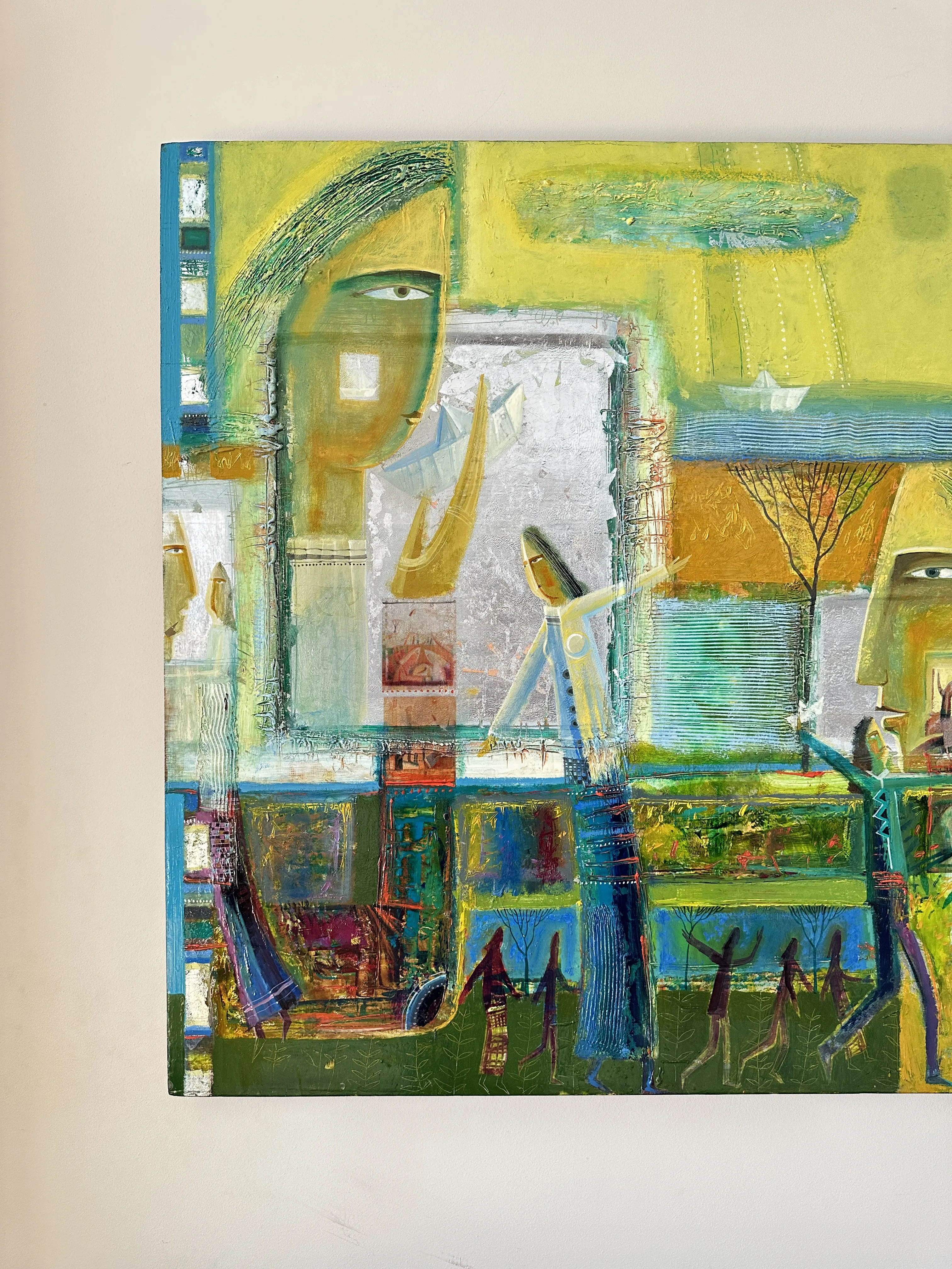 Obraz Papierowe statki autorstwa Roman Opaliński, rozmiar: 140x100cm, wykonany z olej/drewno, medium Malarstwo, z Miasteczko, cena: $4000 Zdjęcie 5 z 11.