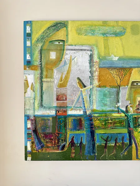 Obraz Papierowe statki autorstwa Roman Opaliński, rozmiar: 140x100cm, wykonany z olej/drewno, medium Malarstwo, z Miasteczko, cena: $4000 Zdjęcie 5 z 11.
