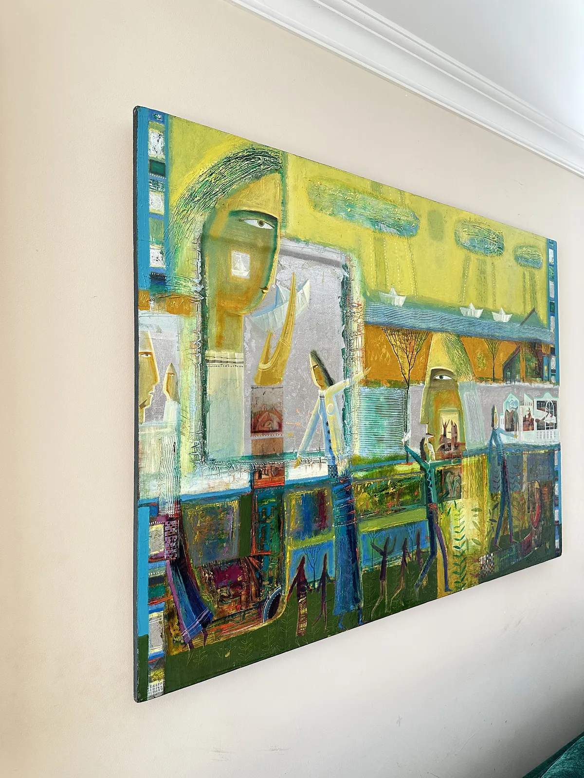 Obraz Papierowe łódeczki autorstwa Roman Opaliński, rozmiar: 140x100cm, wykonany z olej/drewno, medium Malarstwo, z Miasteczko, cena: $5000 Zdjęcie 11 z 11.
