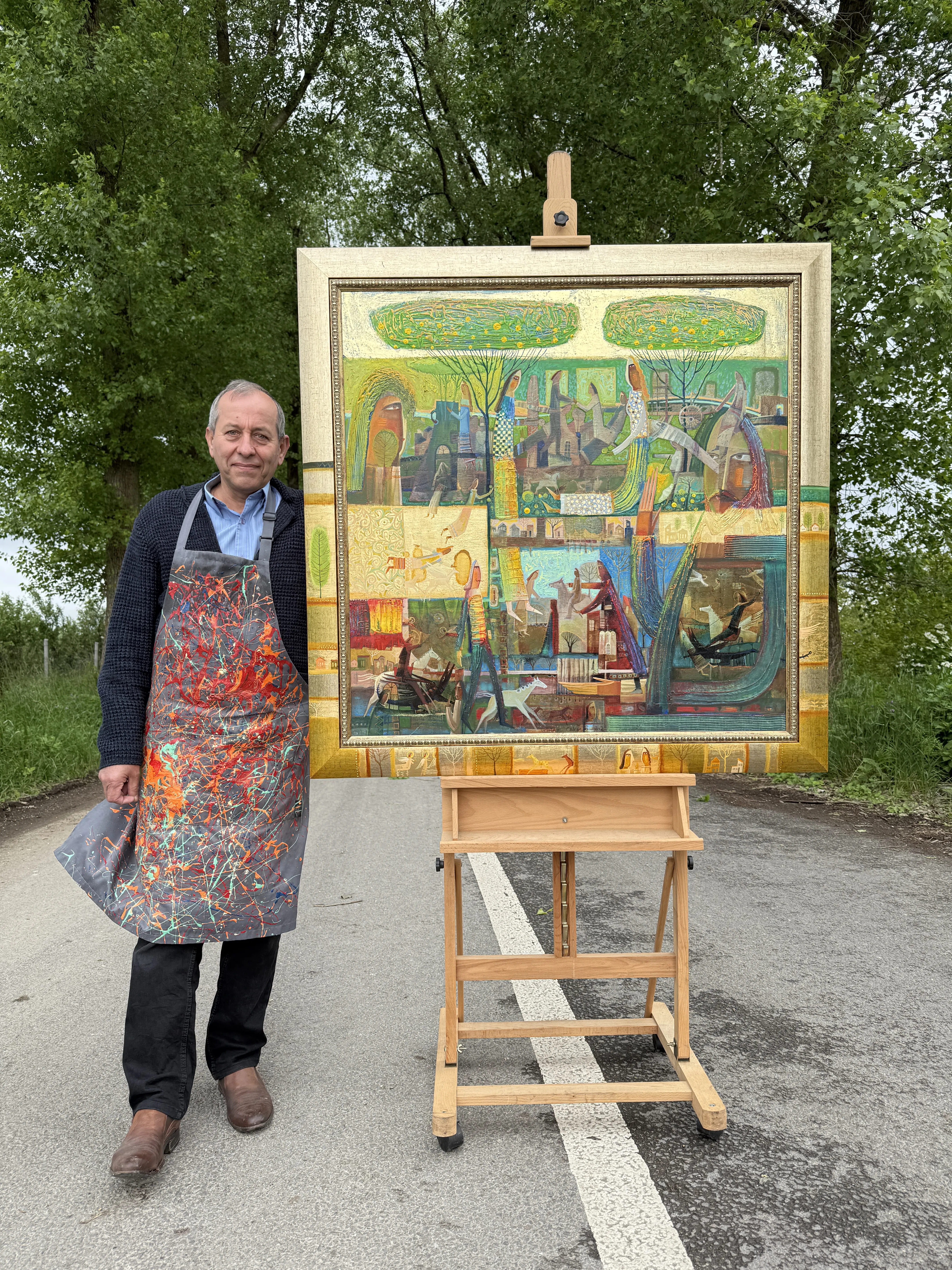 Image of Green Apple of Temptation by Roman Opalinsky, size: 119x119cm, made of oil on canvas, Painting medium, from Horodok, priced at $7000 Photo 2 of 11.