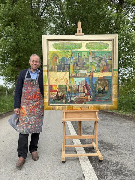 Image of Green Apple of Temptation by Roman Opalinsky, size: 119x119cm, made of oil on canvas, Painting medium, from Horodok, priced at $7000 Photo 2 of 11.