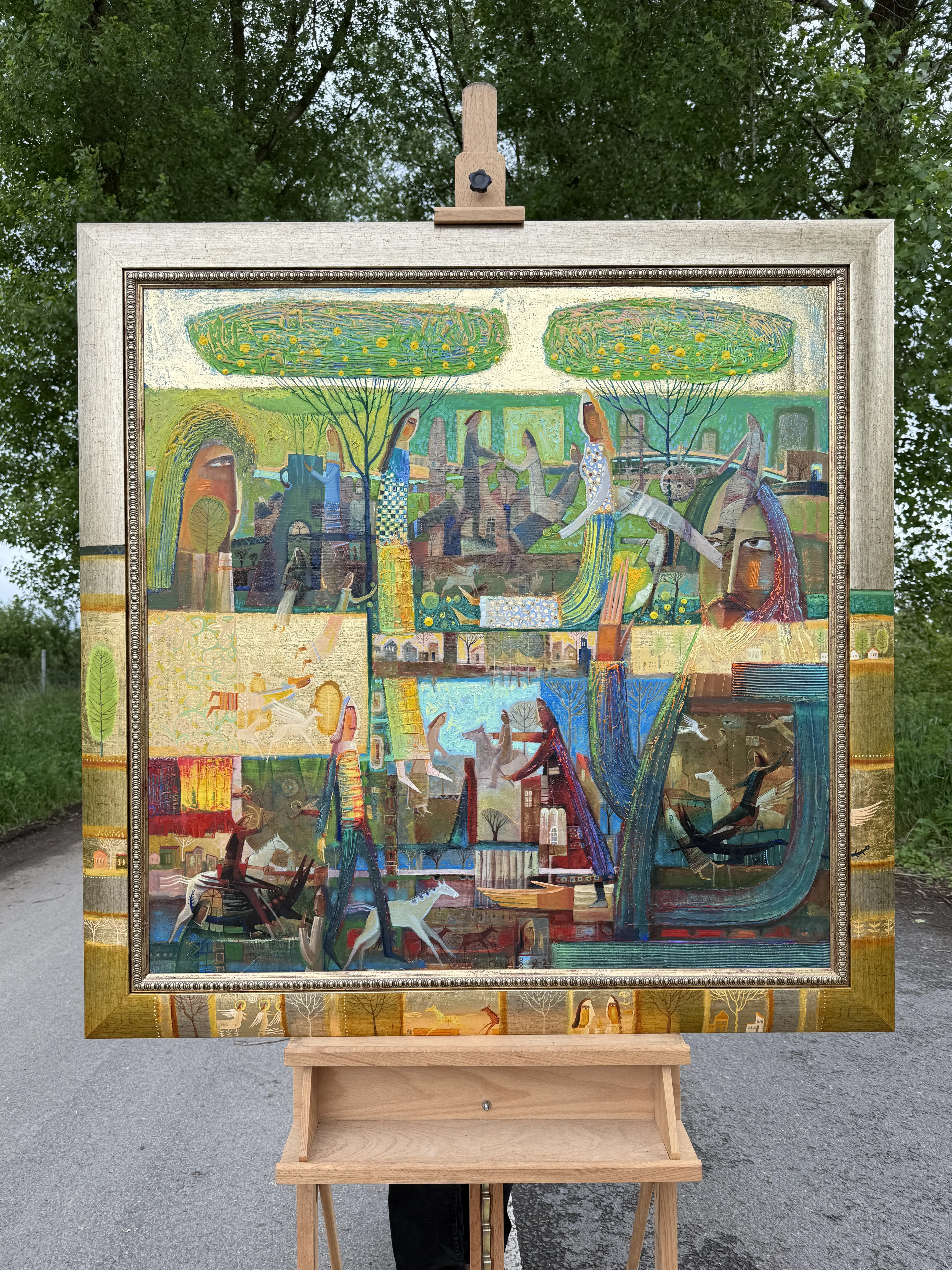 Image of Green Apple of Temptation by Roman Opalinsky, size: 119x119cm, made of oil on canvas, Painting medium, from Horodok, priced at $7000 Photo 6 of 11.
