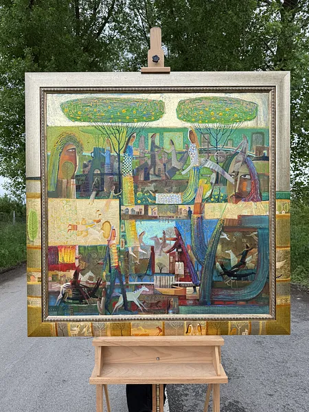 Image of Green Apple of Temptation by Roman Opalinsky, size: 119x119cm, made of oil on canvas, Painting medium, from Horodok, priced at $7000 Photo 6 of 11.