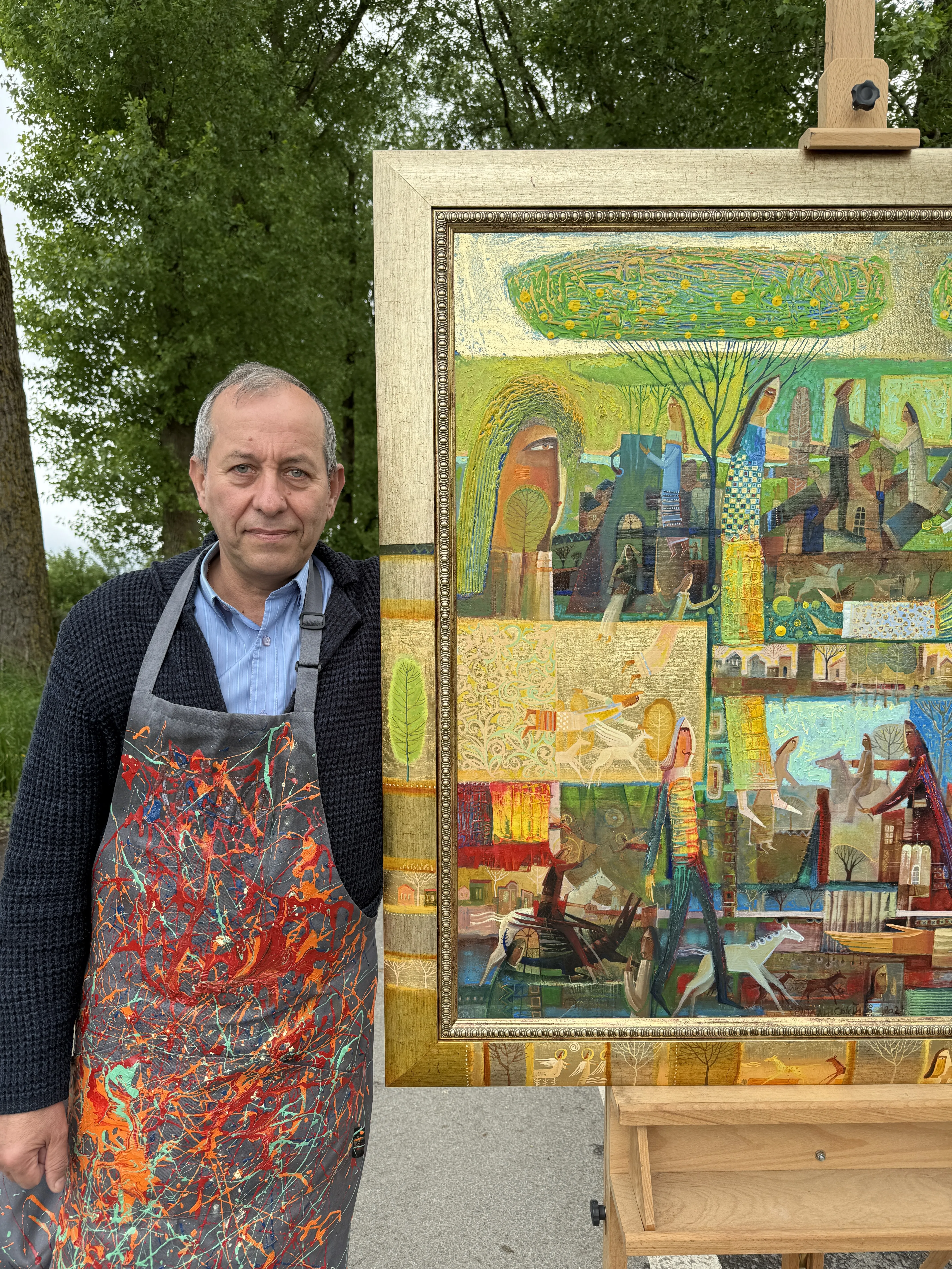 Obraz Zielone jabłko pokusy autorstwa Roman Opaliński, rozmiar: 119x119cm, wykonany z olej/płótno, medium Malarstwo, z Miasteczko, cena: $7000 Zdjęcie 7 z 11.