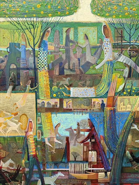 Image of Green Apple of Temptation by Roman Opalinsky, size: 119x119cm, made of oil on canvas, Painting medium, from Horodok, priced at $7000 Photo 8 of 11.