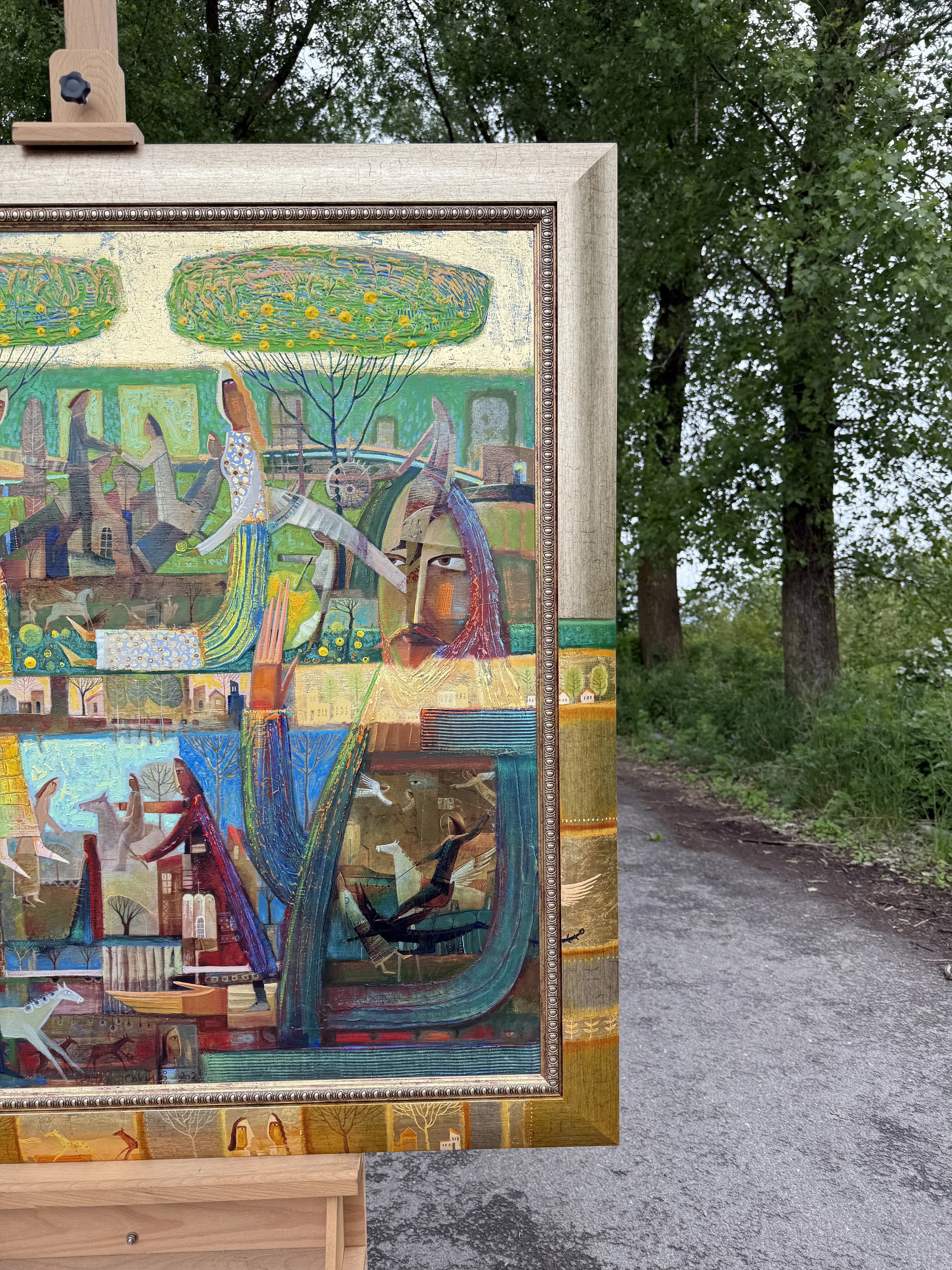 Obraz Zielone jabłko pokusy autorstwa Roman Opaliński, rozmiar: 119x119cm, wykonany z olej/płótno, medium Malarstwo, z Miasteczko, cena: $7000 Zdjęcie 9 z 11.