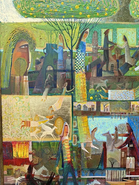 Image of Green Apple of Temptation by Roman Opalinsky, size: 119x119cm, made of oil on canvas, Painting medium, from Horodok, priced at $7000 Photo 10 of 11.