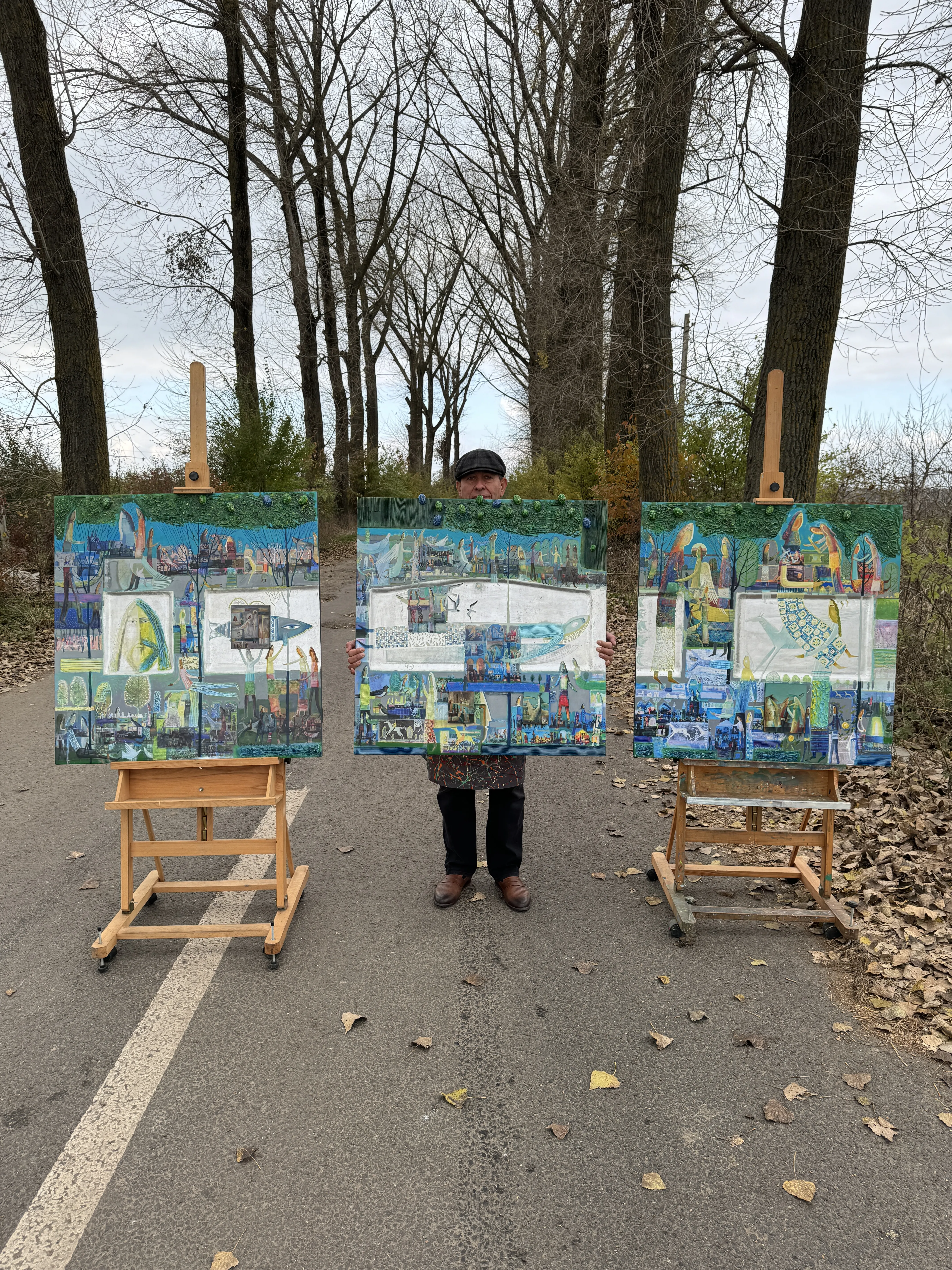 Obraz Tryptyk «Pieśń leśna» autorstwa Roman Opaliński, rozmiar: 273x93cm, wykonany z olej/drewno, medium Malarstwo, z Miasteczko, cena: $9000 (≈ 403 479 грн) Zdjęcie 1 z 8.