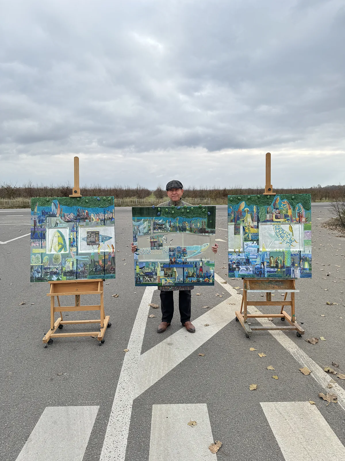 Obraz Tryptyk «Pieśń leśna» autorstwa Roman Opaliński, rozmiar: 273x93cm, wykonany z olej/drewno, medium Malarstwo, z Miasteczko, cena: $9000 Zdjęcie 2 z 8.