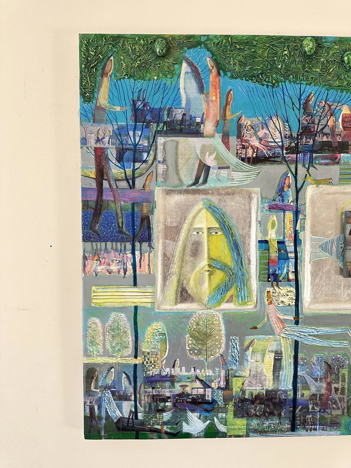 Obraz Tryptyk «Pieśń leśna» autorstwa Roman Opaliński, rozmiar: 273x93cm, wykonany z olej/drewno, medium Malarstwo, z Miasteczko, cena: $9000 Zdjęcie 6 z 8.