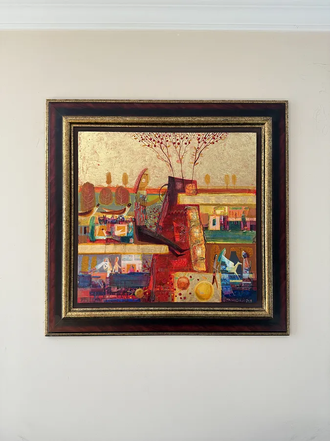 Obraz Czerwona ceramika autorstwa Roman Opaliński, rozmiar: 87х83см, wykonany z olej/drewno, medium Malarstwo, z Miasteczko, cena: $2500