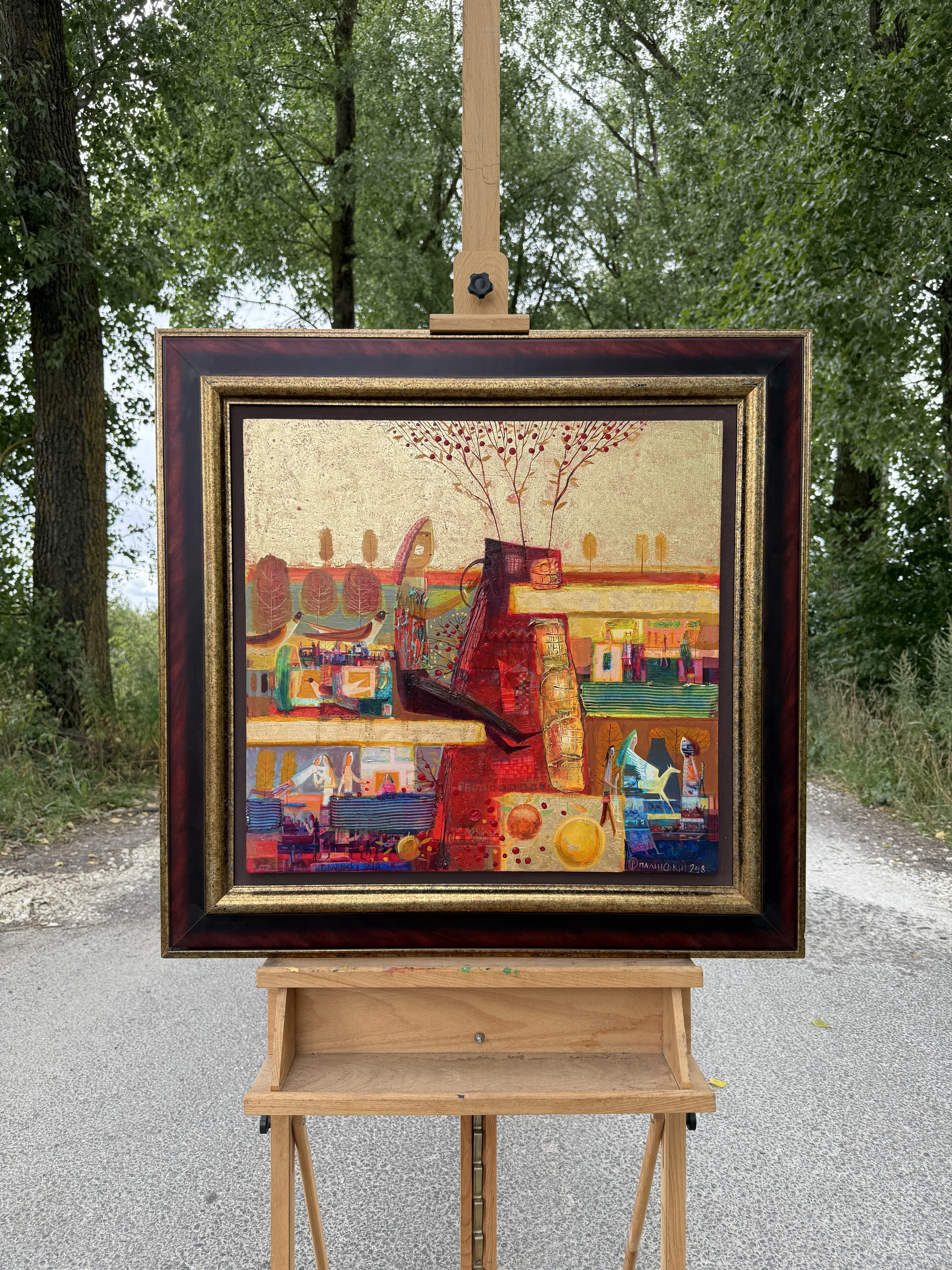 Obraz Czerwona ceramika autorstwa Roman Opaliński, rozmiar: 87х83см, wykonany z olej/drewno, medium Malarstwo, z Miasteczko, cena: $2500 Zdjęcie 9 z 11.