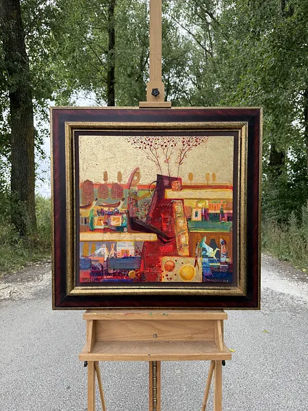 Obraz Czerwona ceramika autorstwa Roman Opaliński, rozmiar: 87х83см, wykonany z olej/drewno, medium Malarstwo, z Miasteczko, cena: $2500 Zdjęcie 9 z 11.