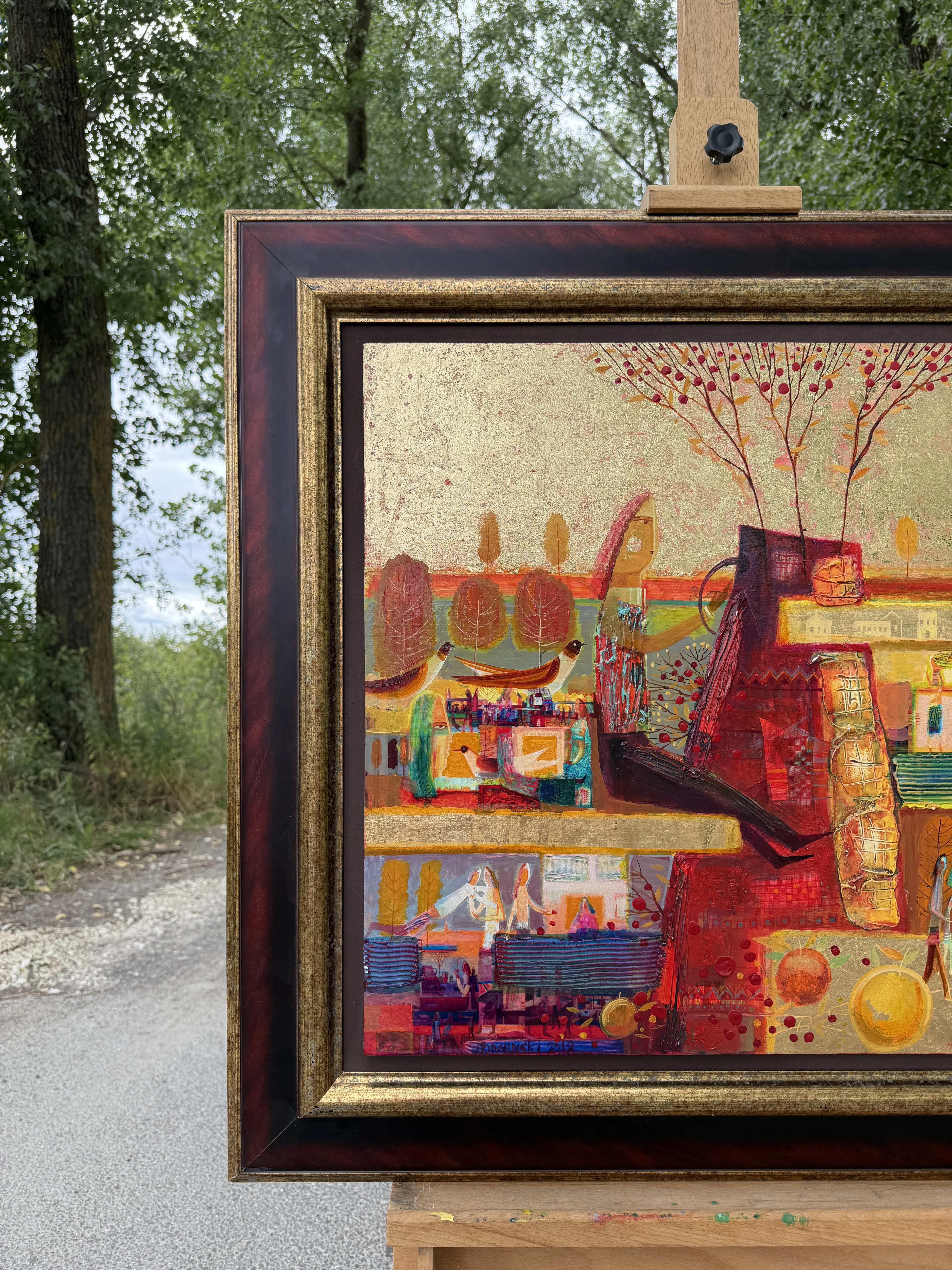 Obraz Czerwona ceramika autorstwa Roman Opaliński, rozmiar: 87х83см, wykonany z olej/drewno, medium Malarstwo, z Miasteczko, cena: $2500 Zdjęcie 10 z 11.