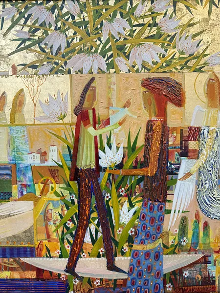Image of Care for Lilies by Roman Opalinsky, size: 73x71cm, made of oil/wood, Painting medium, from Horodok, priced at $1800 Photo 10 of 16.