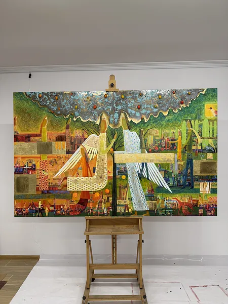 Obraz Зустріч двох ангелів autorstwa Roman Opaliński, rozmiar: 201x124cm, medium Malarstwo, cena: $10000 Zdjęcie 8 z 9.